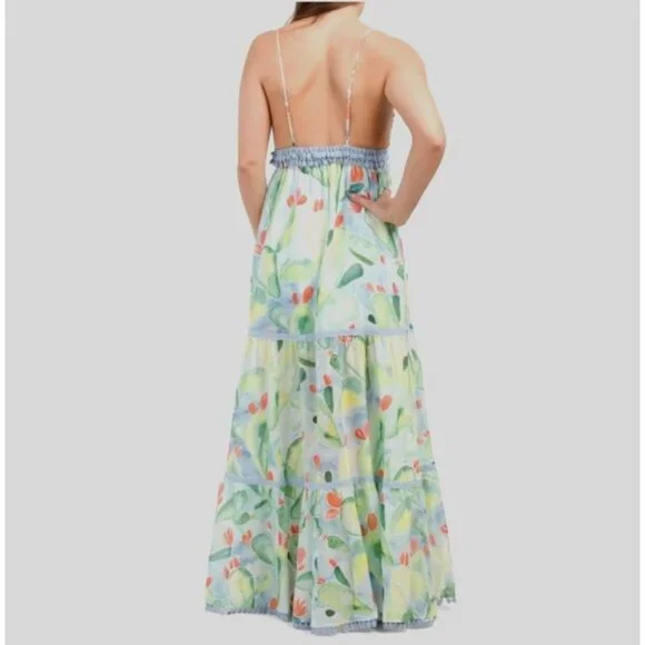 CHARO RUIZ IBIZA Maxi  Dress XS Salamanca Barbary Fruits Blue Green Cotton Resor - Picture 15 of 16